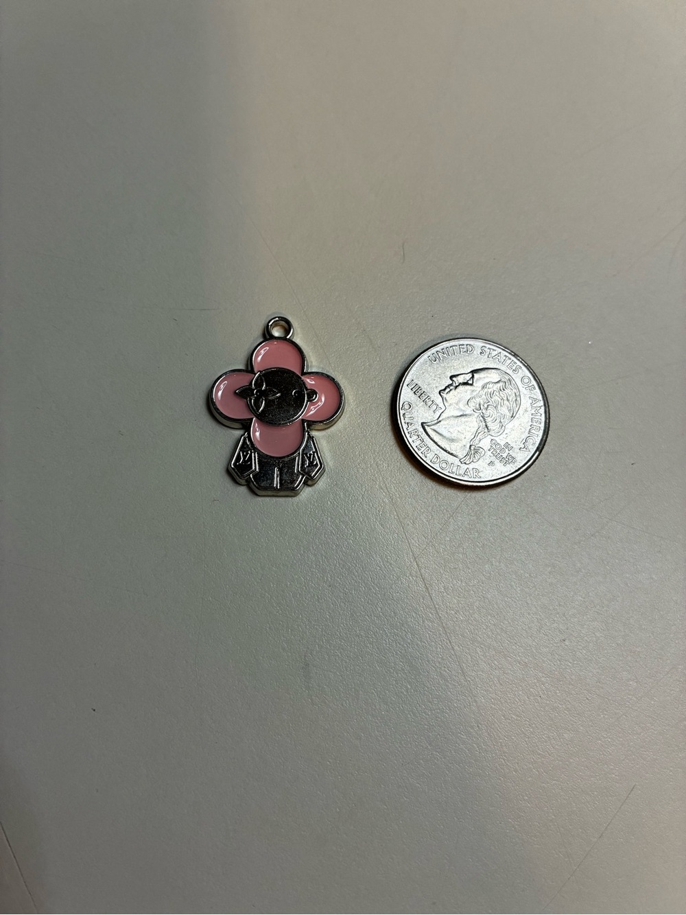 Louis Vuitton stamped Pink and Silver Flower Charm Pendant - Picture 4 of 4